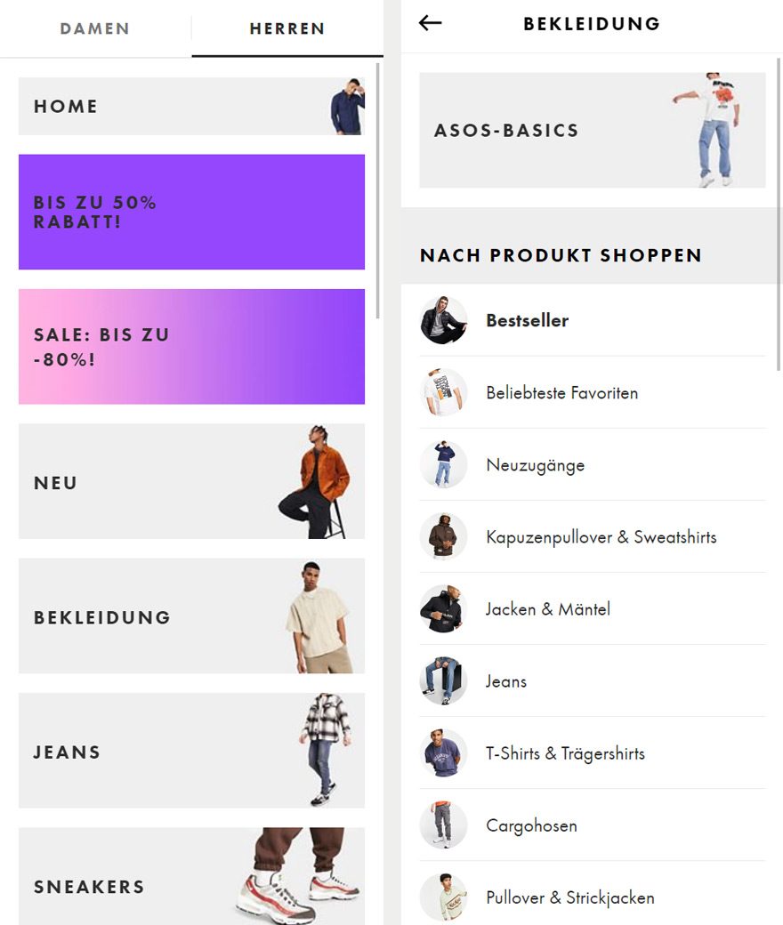 Mobile Navigation im E-Commerce