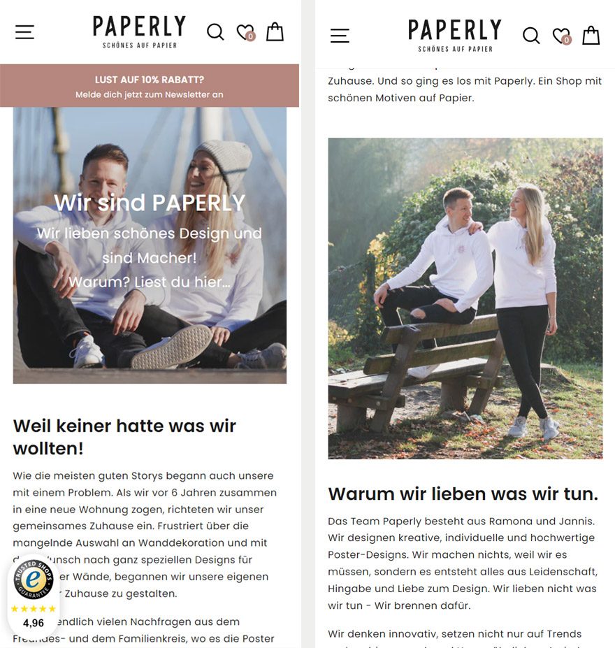 Story auf der Über Uns Seite