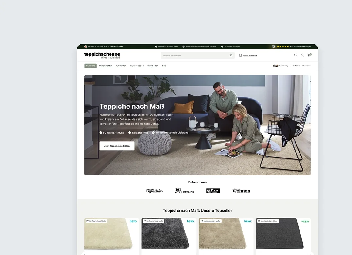 Teppichscheune.de: Modernes Shop-Re-Design für Inspiration & Vertrauen